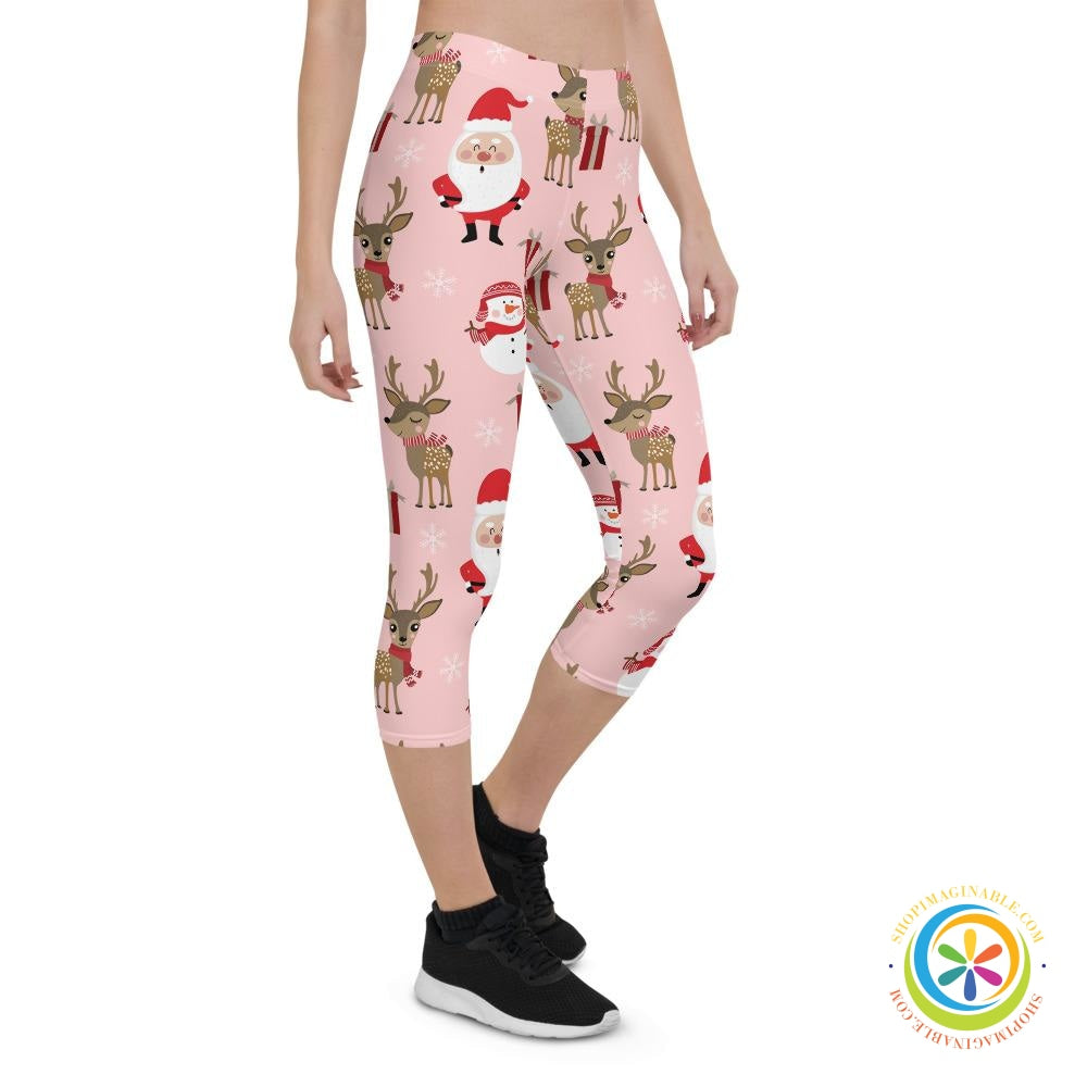 Santa & His Reindeer Capri Leggings-ShopImaginable.com