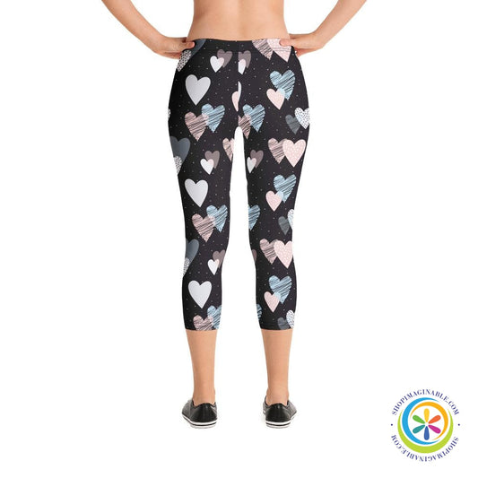 Scribble Hearts Capri Cropped Leggings-ShopImaginable.com