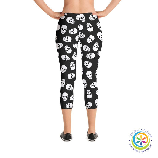 Skulls Black & White Capri Leggings-ShopImaginable.com