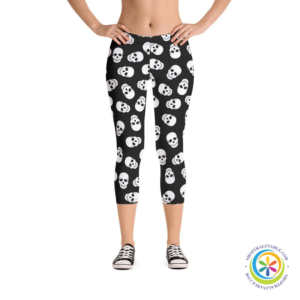 Skulls Black & White Capri Leggings-ShopImaginable.com