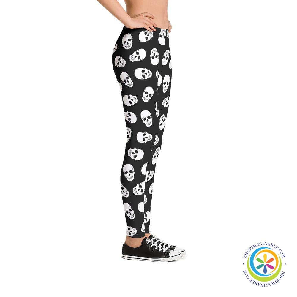 Skulls Black & White Leggings-ShopImaginable.com