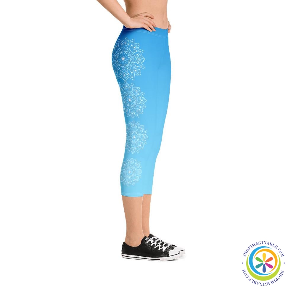 Sky Blue Mandala Capri Leggings-ShopImaginable.com