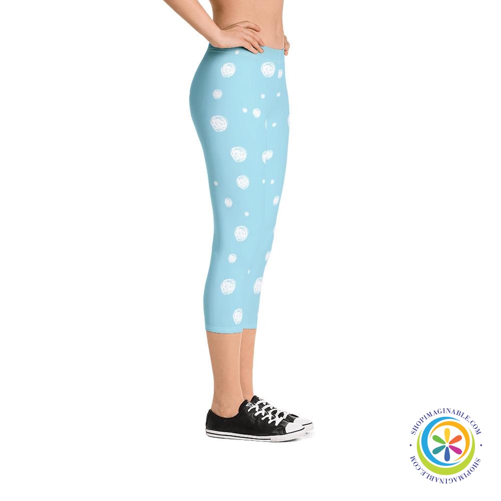 Sky Blue White Dots Capri Leggings-ShopImaginable.com