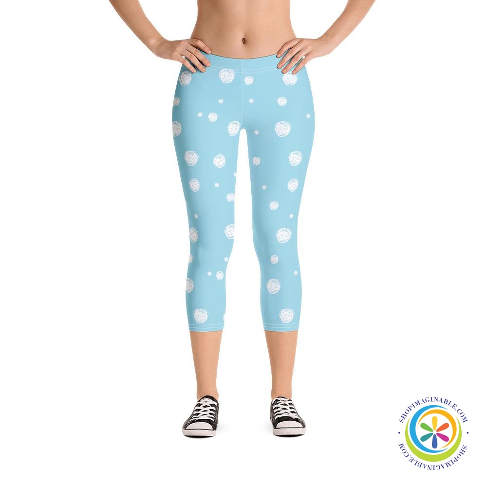 Sky Blue White Dots Capri Leggings-ShopImaginable.com