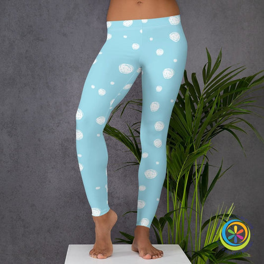 Sky Blue White Dots Full Length Leggings-ShopImaginable.com
