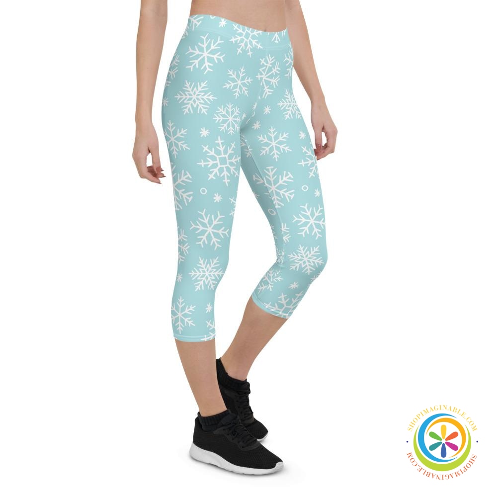 Snowflake Winter Wonderland Capri Leggings-ShopImaginable.com