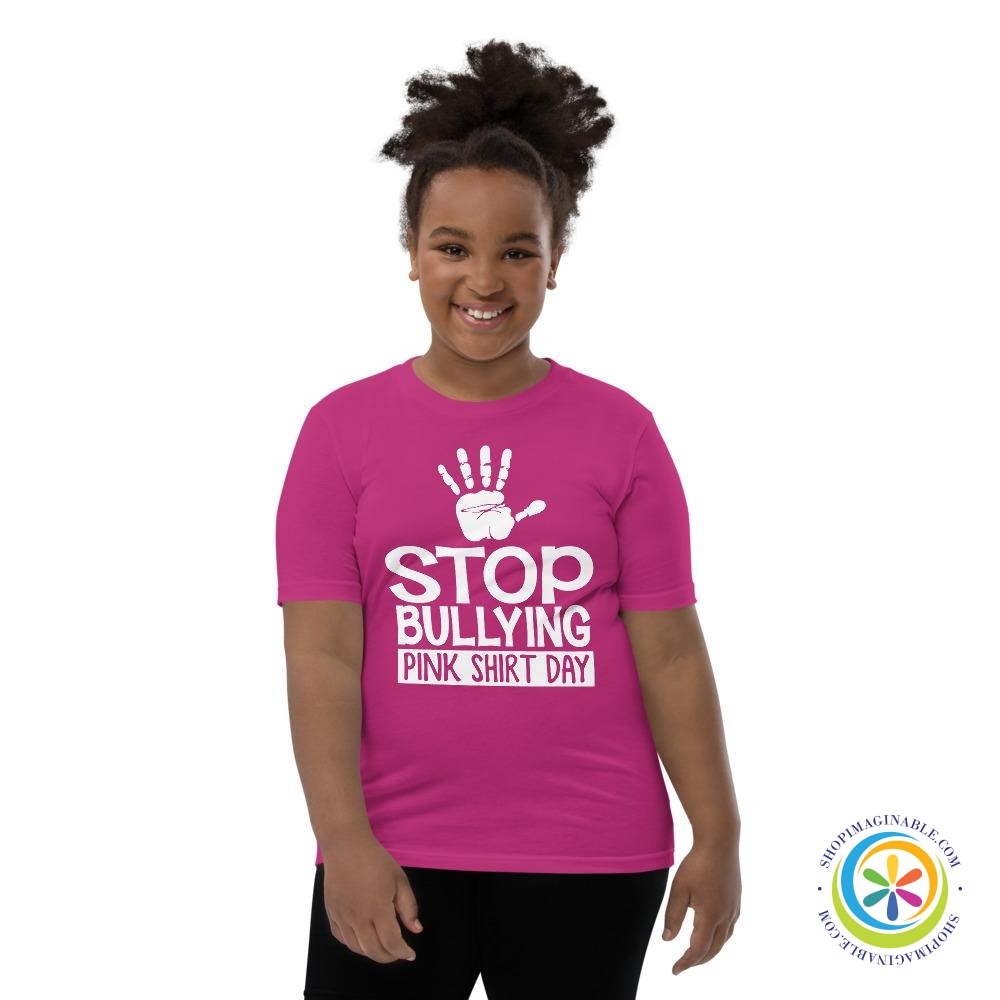 Stop Bullying Pink T-Shirt Day Youth T-Shirt-ShopImaginable.com