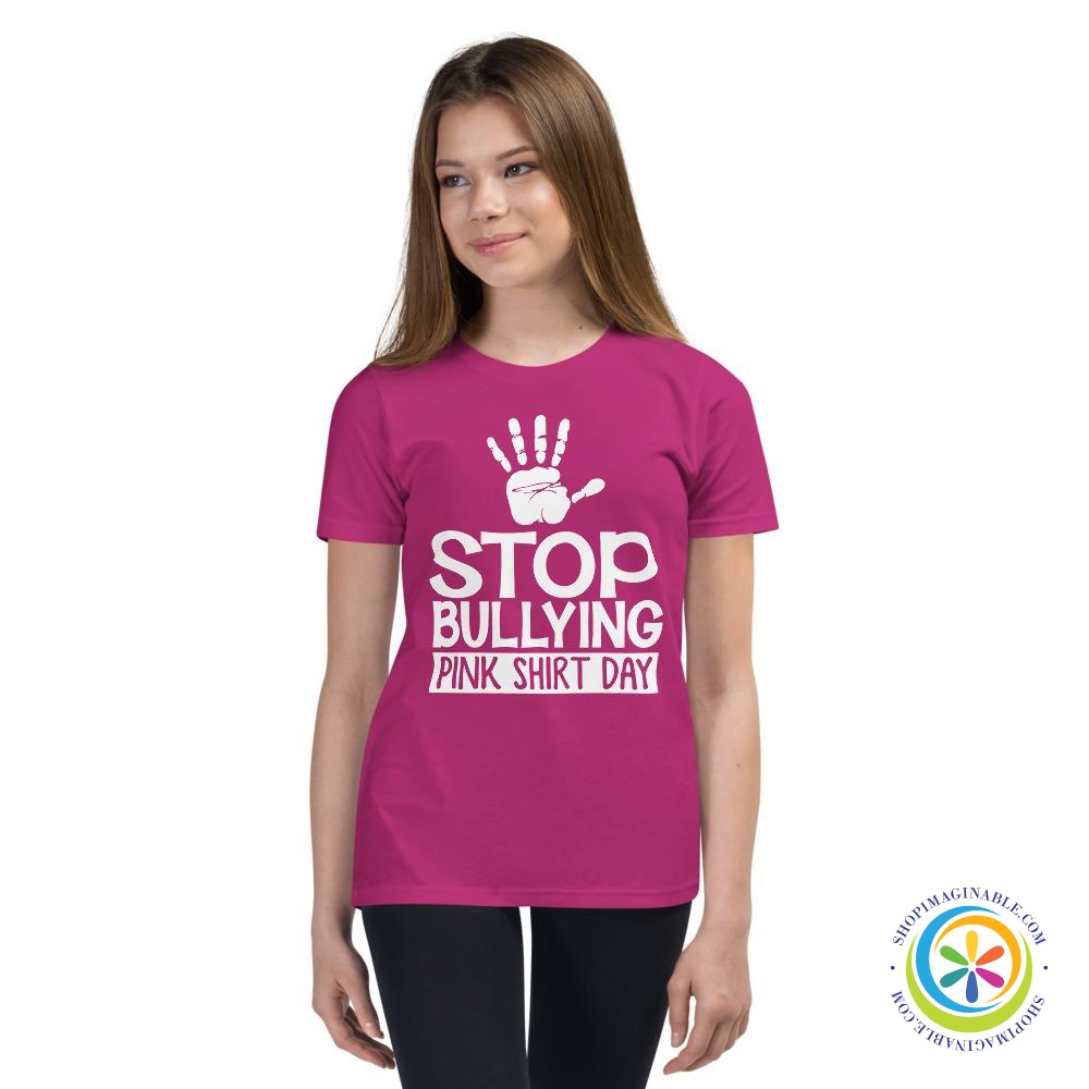 Stop Bullying Pink T-Shirt Day Youth T-Shirt-ShopImaginable.com