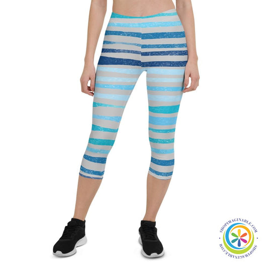 Summer Blue Waves Capri Leggings-ShopImaginable.com