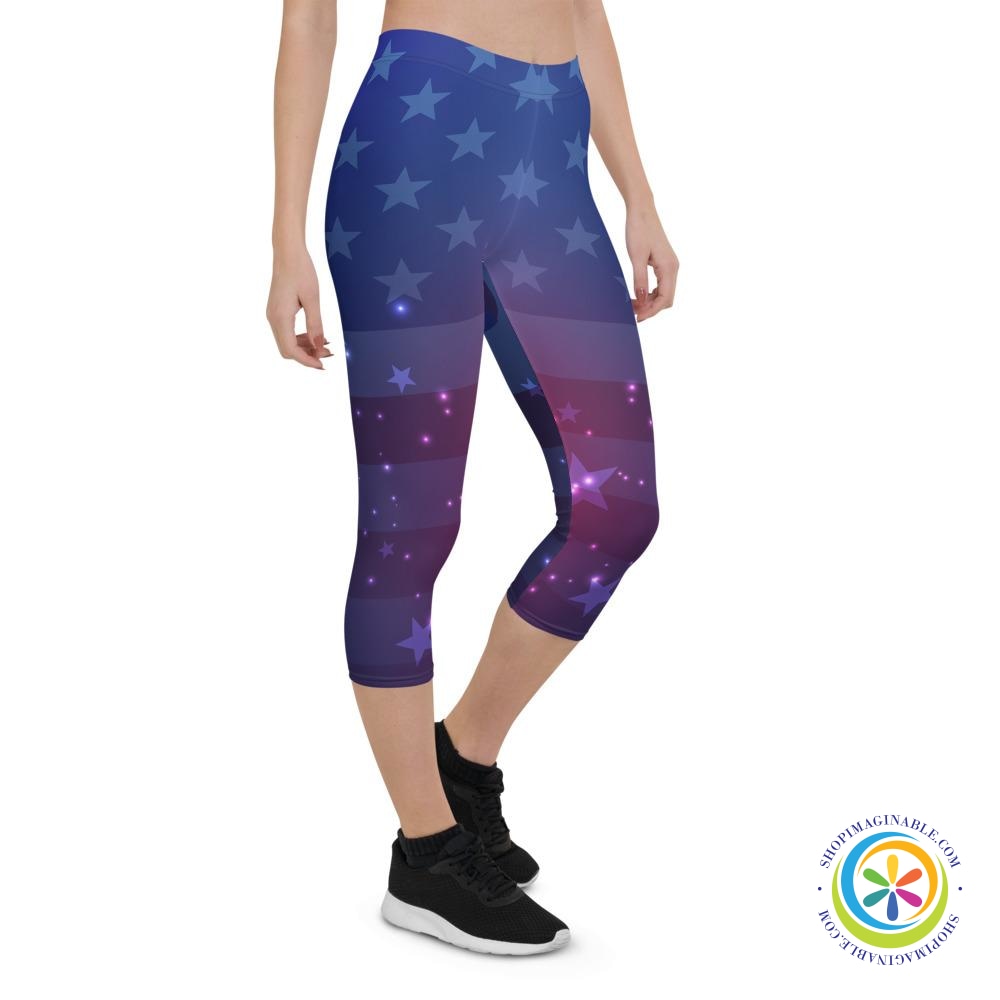 USA Flag Fade Capri Cropped Leggings-ShopImaginable.com