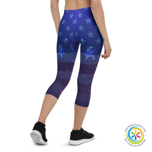 USA Flag Fade Capri Cropped Leggings-ShopImaginable.com