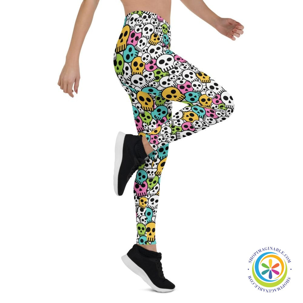 Vibrant Colorful Skulls Full Length Leggings-ShopImaginable.com