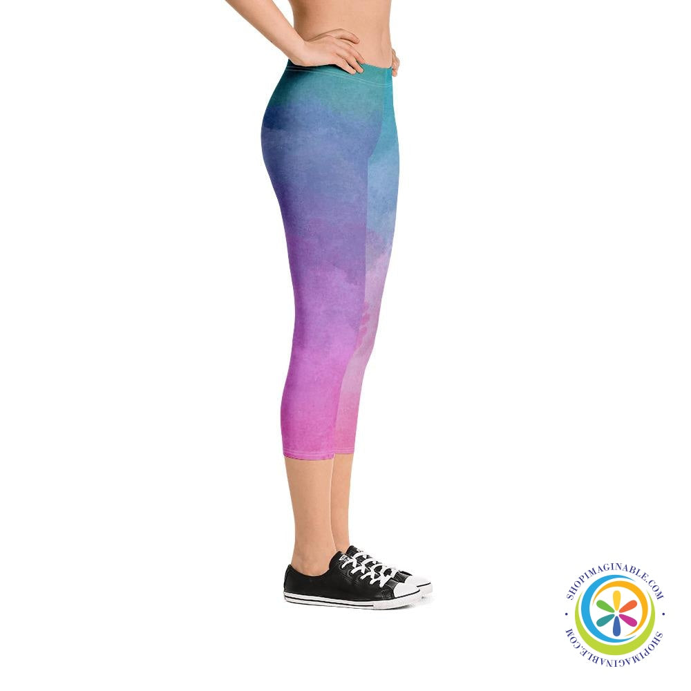 Vibrant Watercolor Capri Cropped Leggings-ShopImaginable.com