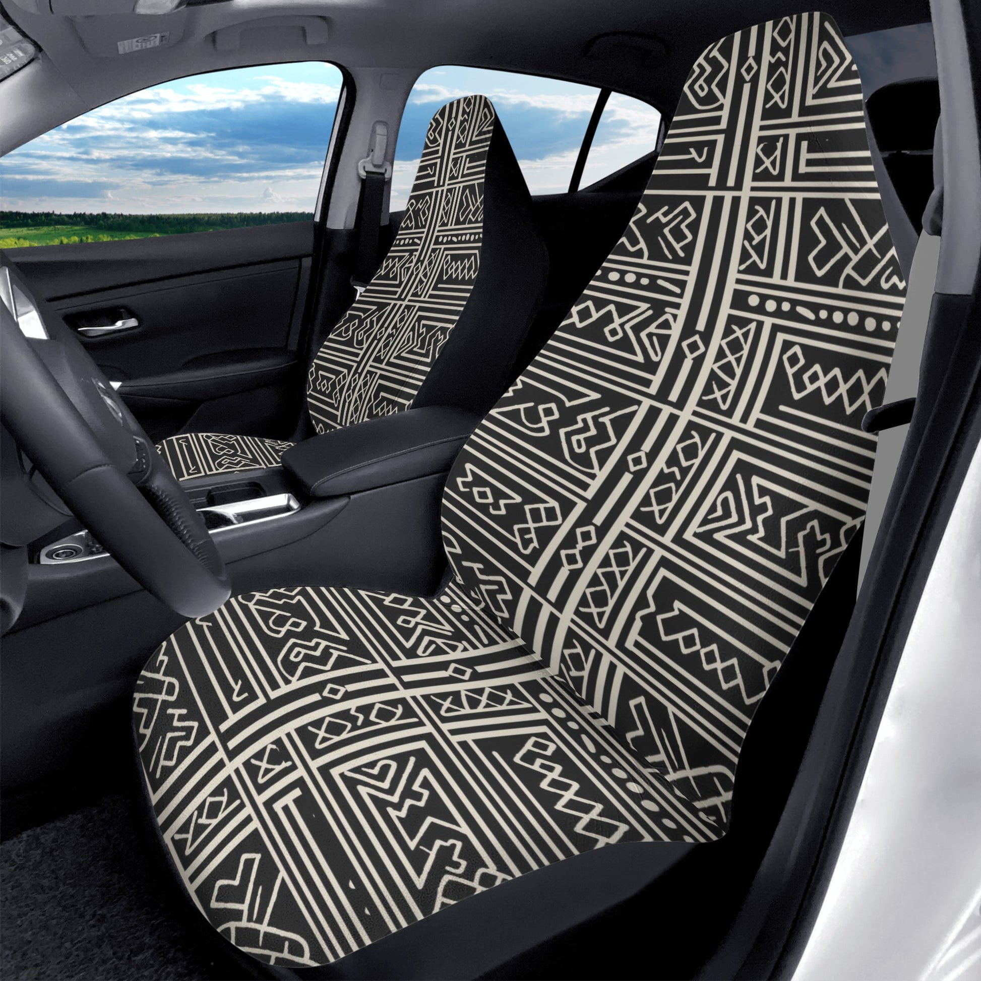 Elegant Black Mud Cloth Car Seat Covers-ShopImaginable.com