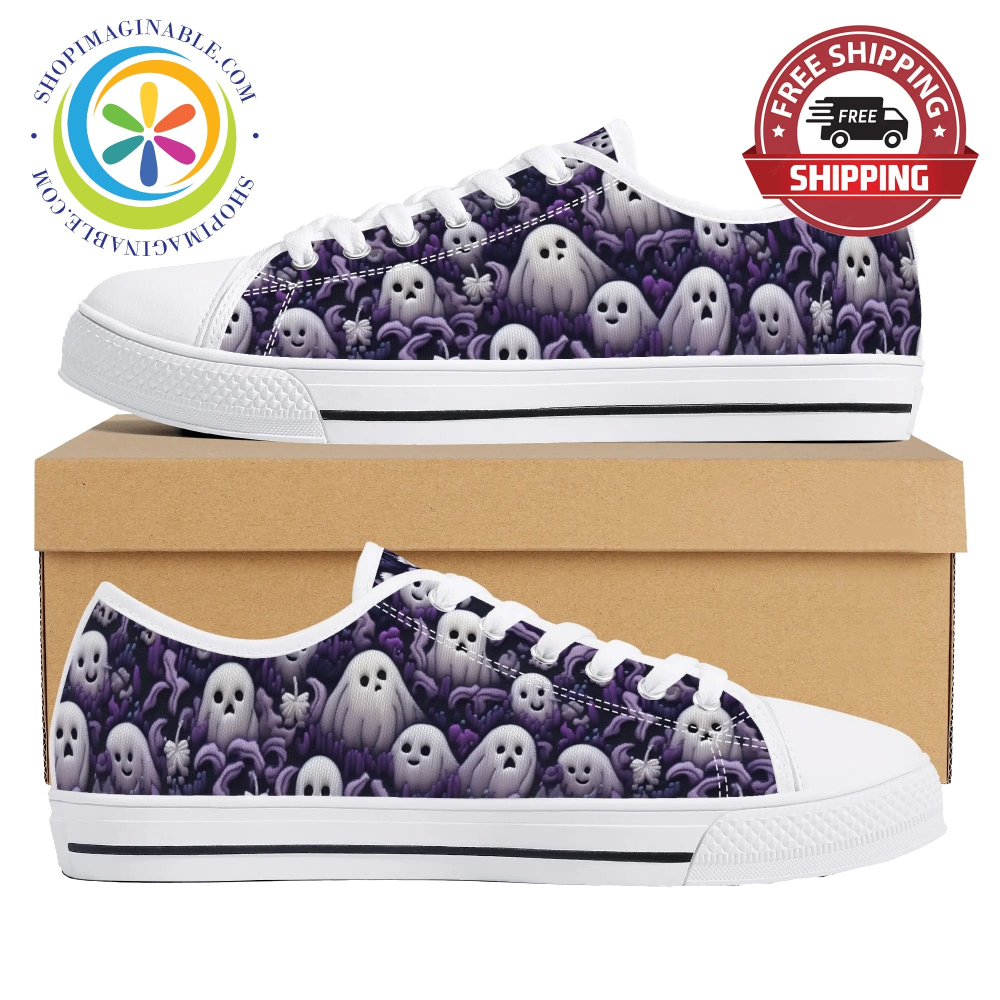 Spook-Tacular Ghosts Ladies Low Top Canvas Shoes