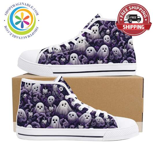 Spook-Tacular Ghosts Ladies High Top Canvas Shoes