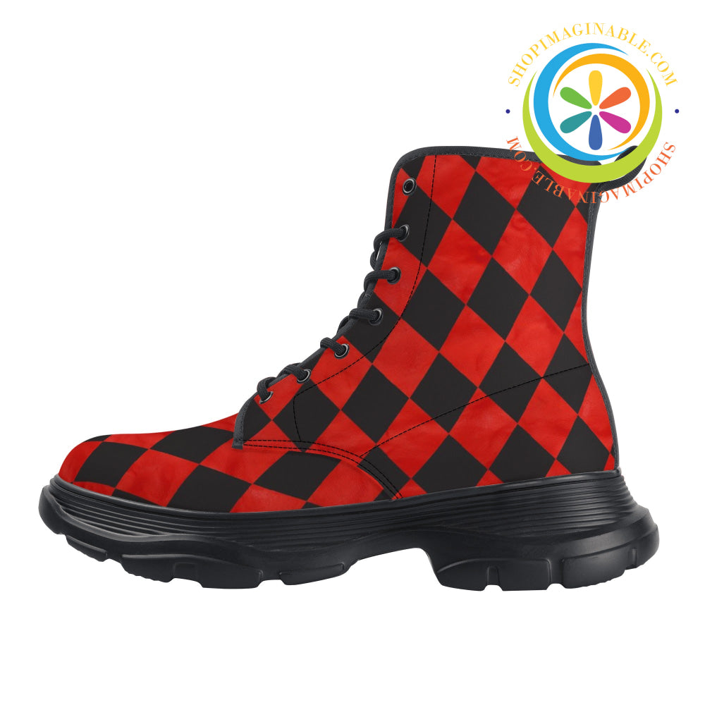 Alice Red Harlequin Chunky Boots