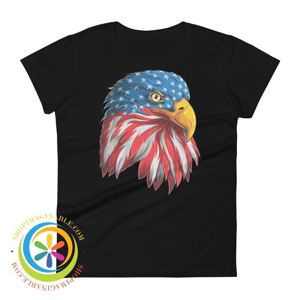American Eagle Flag Patriotic Usa Ladies T-Shirt Black / S T-Shirt