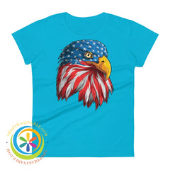 American Eagle Flag Patriotic Usa Ladies T-Shirt Caribbean Blue / S T-Shirt