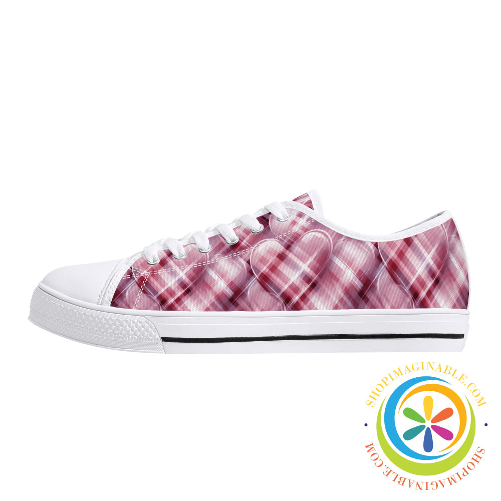 Be Still My Plaid Hearts Ladies Low Top Canvas Shoes