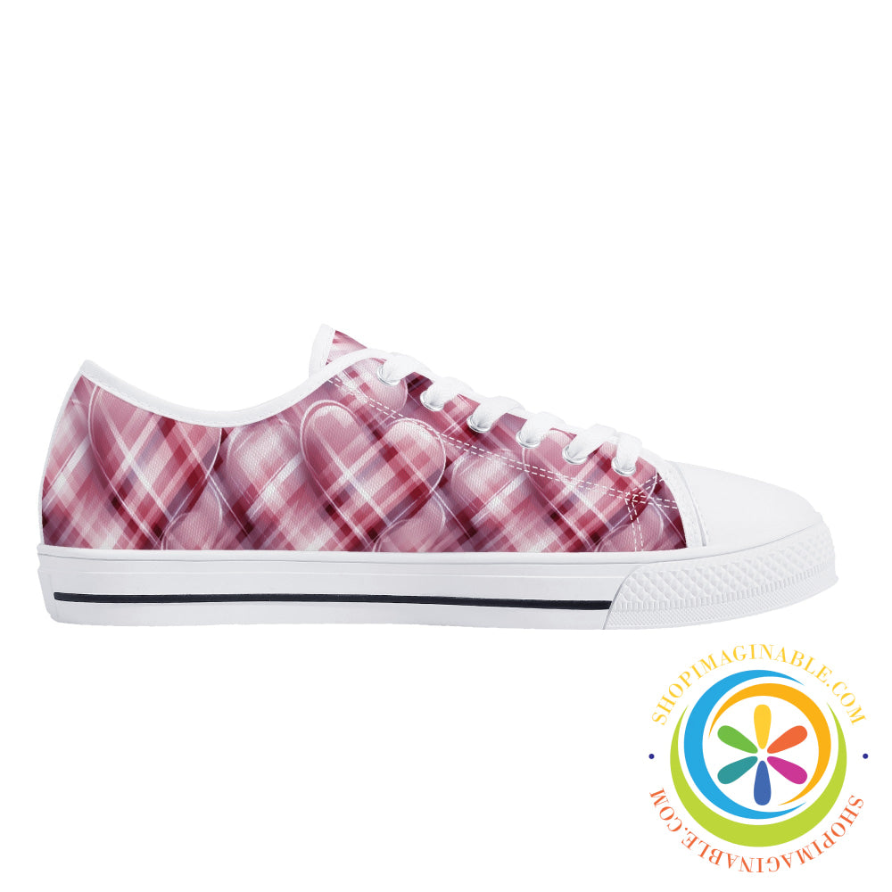 Be Still My Plaid Hearts Ladies Low Top Canvas Shoes