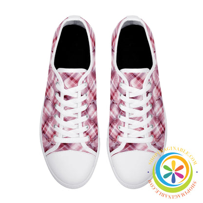 Be Still My Plaid Hearts Ladies Low Top Canvas Shoes