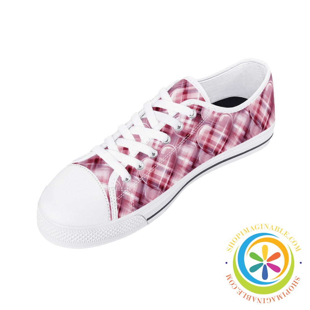 Be Still My Plaid Hearts Ladies Low Top Canvas Shoes