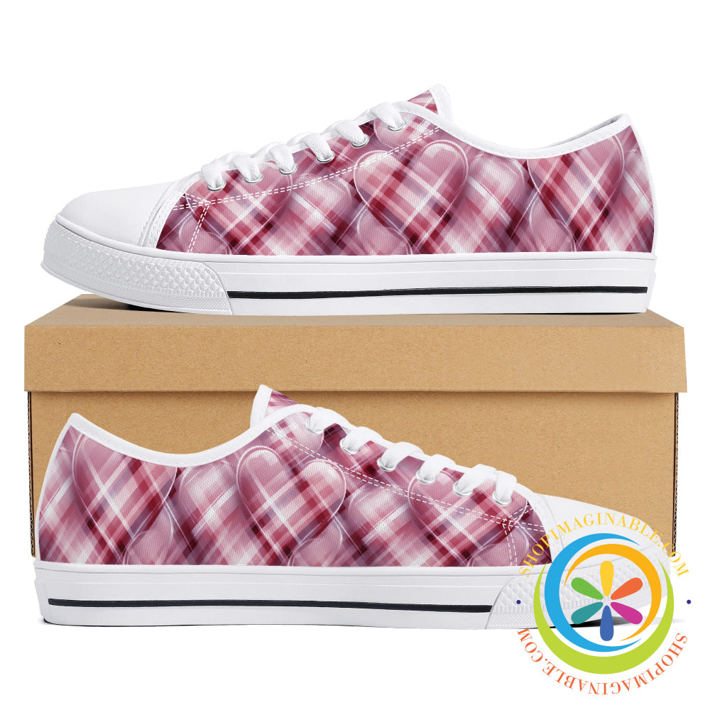 Be Still My Plaid Hearts Ladies Low Top Canvas Shoes