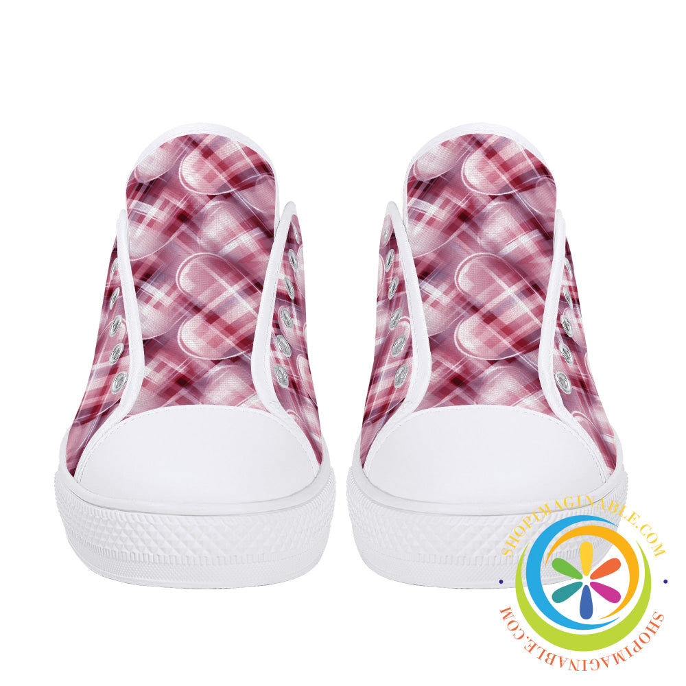 Be Still My Plaid Hearts Ladies Low Top Canvas Shoes