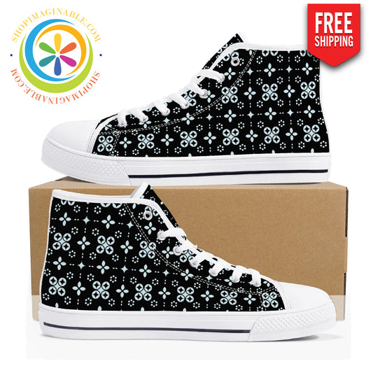 Black Batik Ladies High Top Canvas Shoes