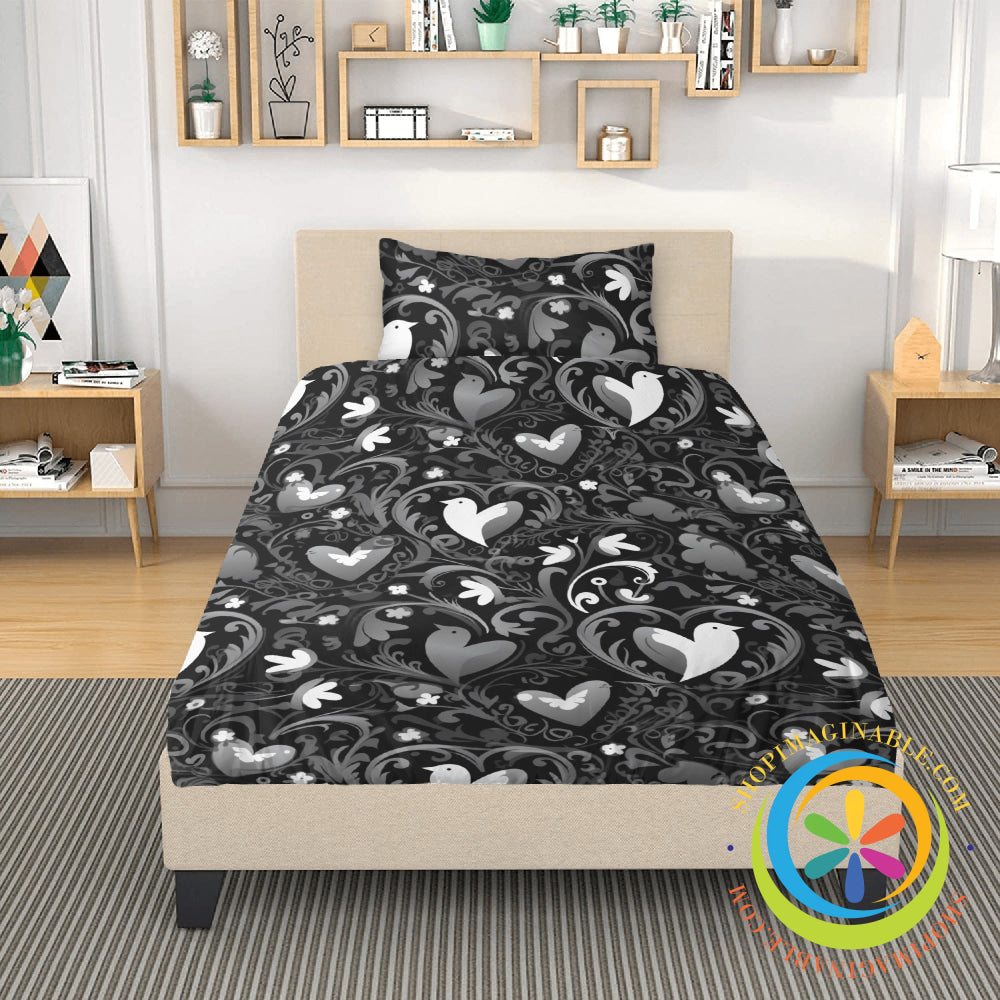 Black Love Birds Bedding Set