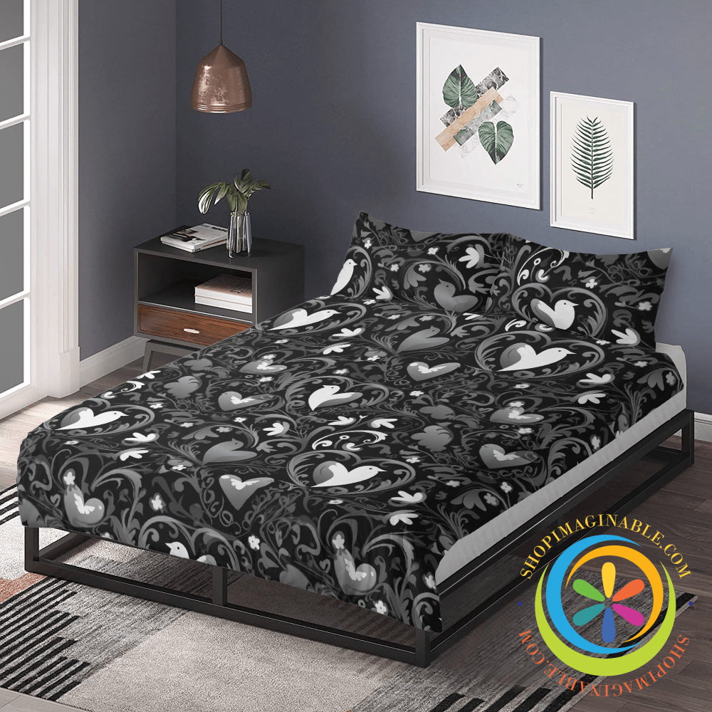 Black Love Birds Bedding Set