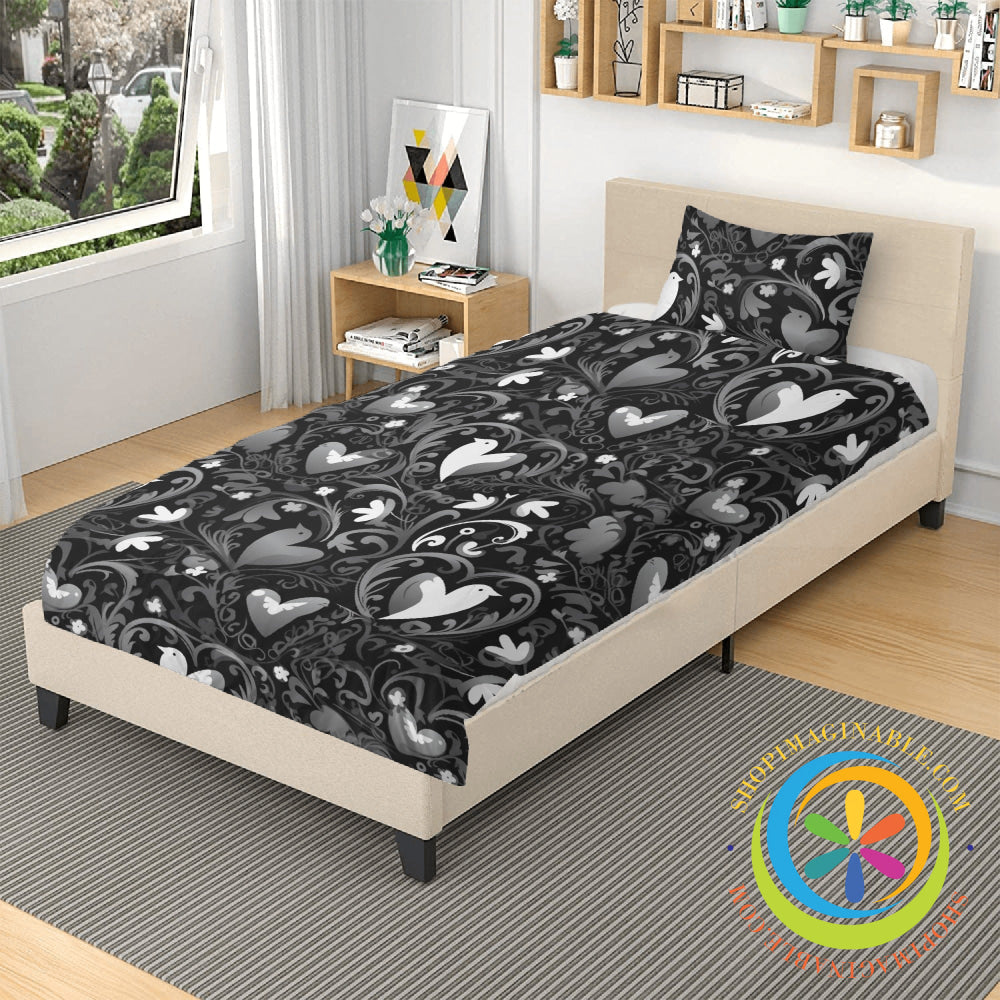 Black Love Birds Bedding Set