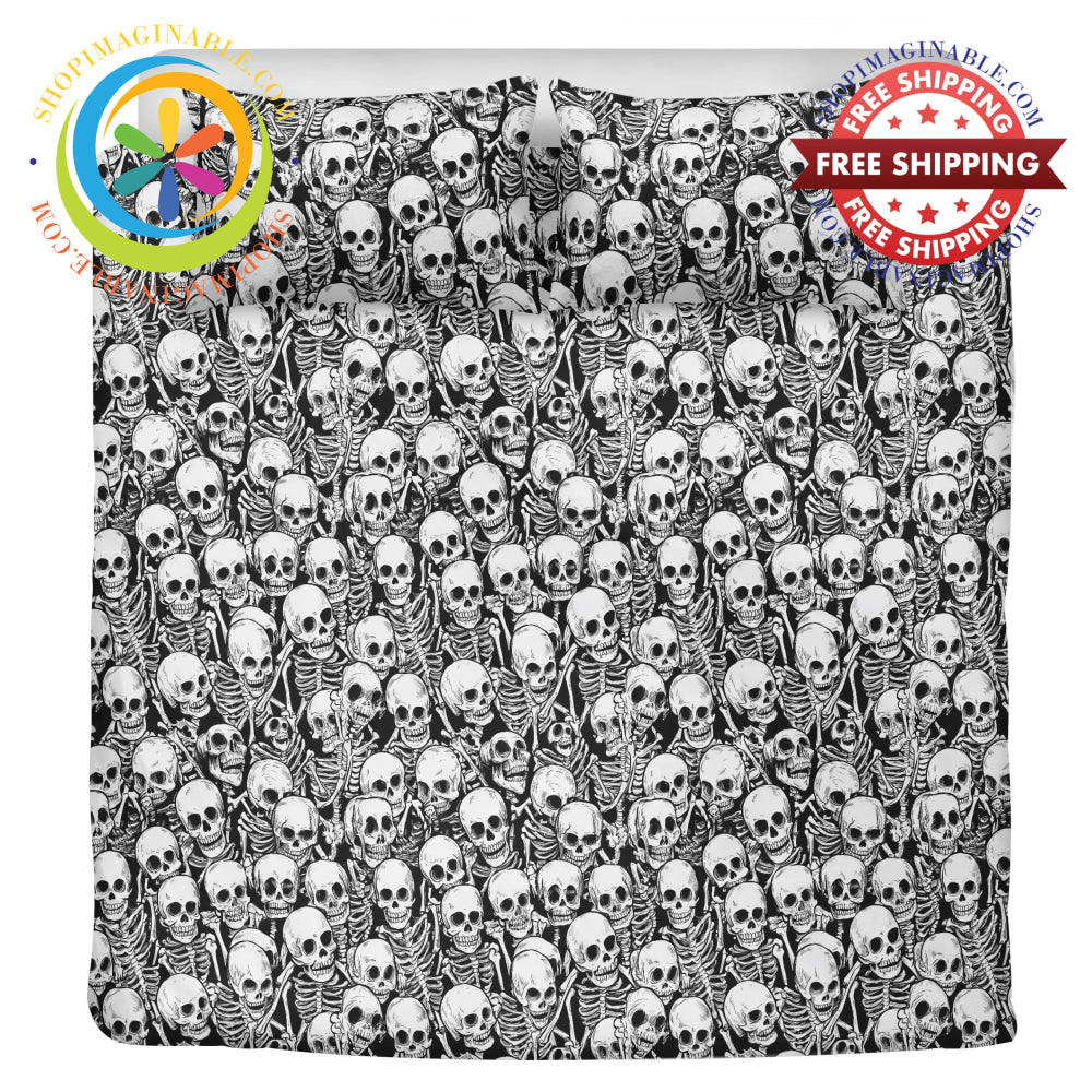 Black & White Skeletons 3 Pc Bedding Set Beige / Us Twin Pc Bedding