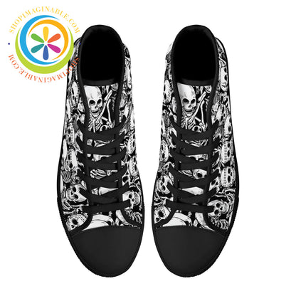 Black & White Skeletons Ladies High Top Canvas Shoes Canvas High Tops