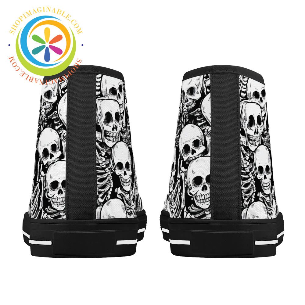 Black & White Skeletons Ladies High Top Canvas Shoes Canvas High Tops