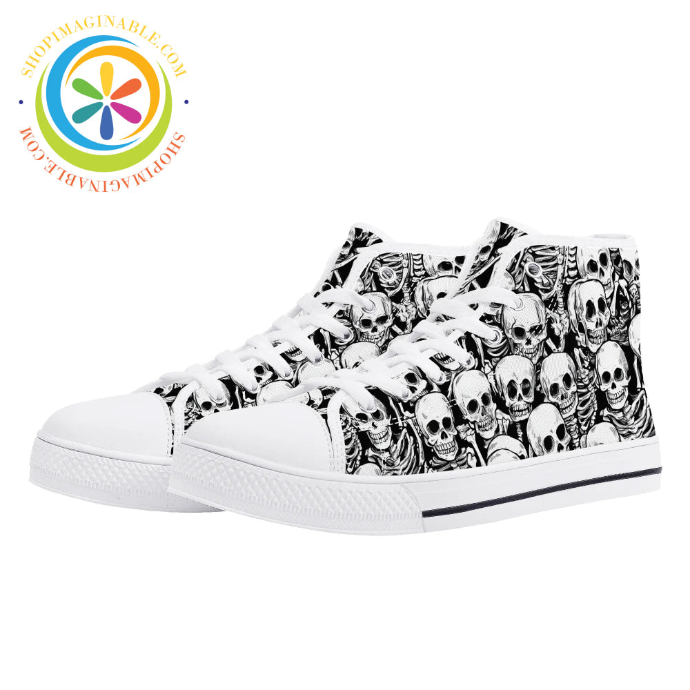 Black & White Skeletons Ladies High Top Canvas Shoes Canvas High Tops