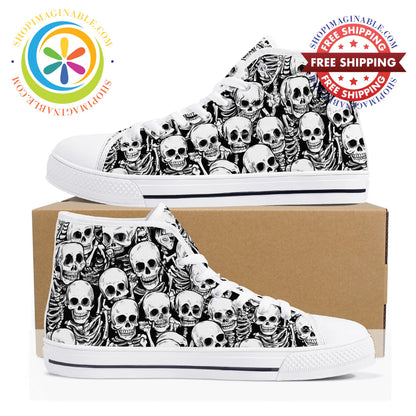 Black & White Skeletons Ladies High Top Canvas Shoes / Us12 (Eu44) Canvas High Tops