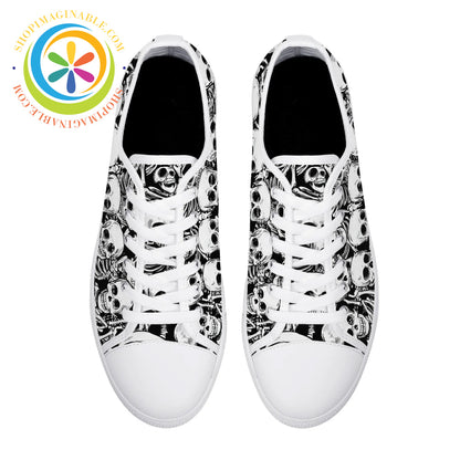 Black & White Skeletons Ladies Low Top Canvas Shoes