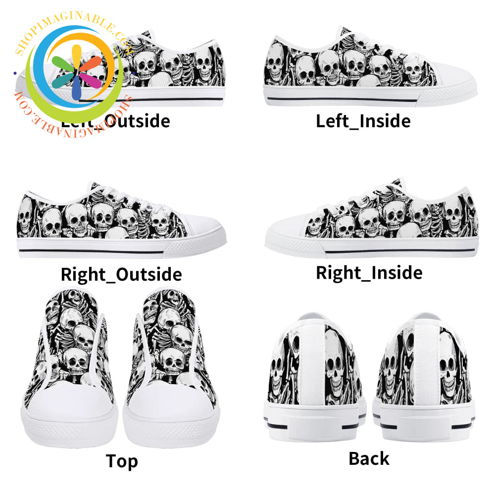 Black & White Skeletons Ladies Low Top Canvas Shoes