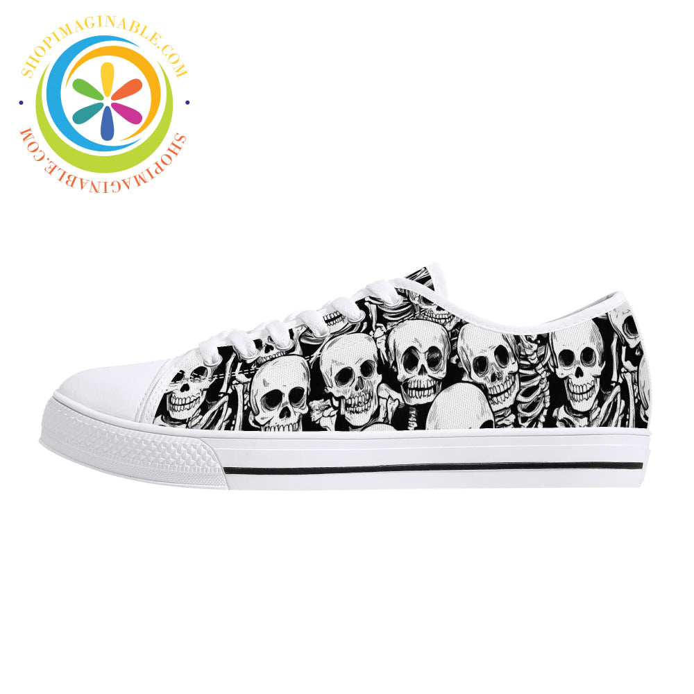 Black & White Skeletons Ladies Low Top Canvas Shoes