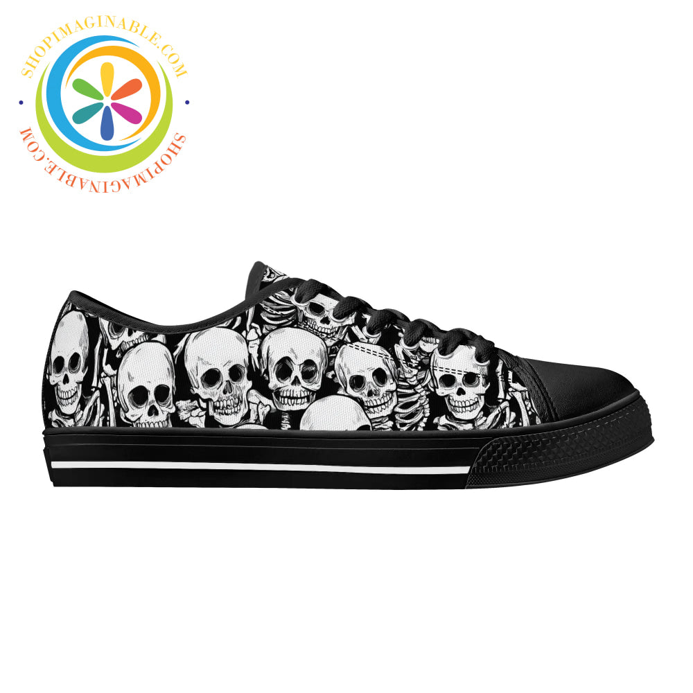 Black & White Skeletons Ladies Low Top Canvas Shoes