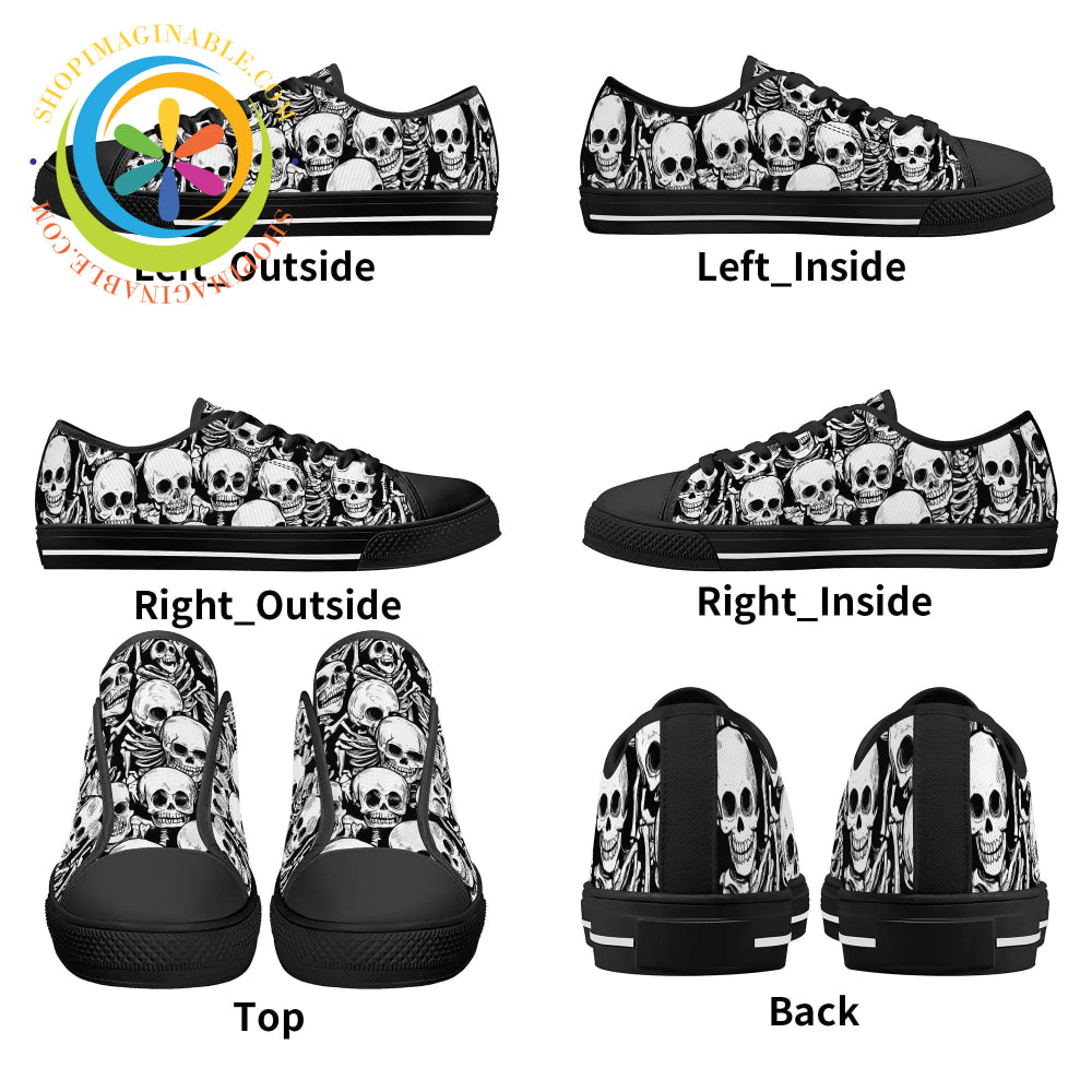 Black & White Skeletons Ladies Low Top Canvas Shoes