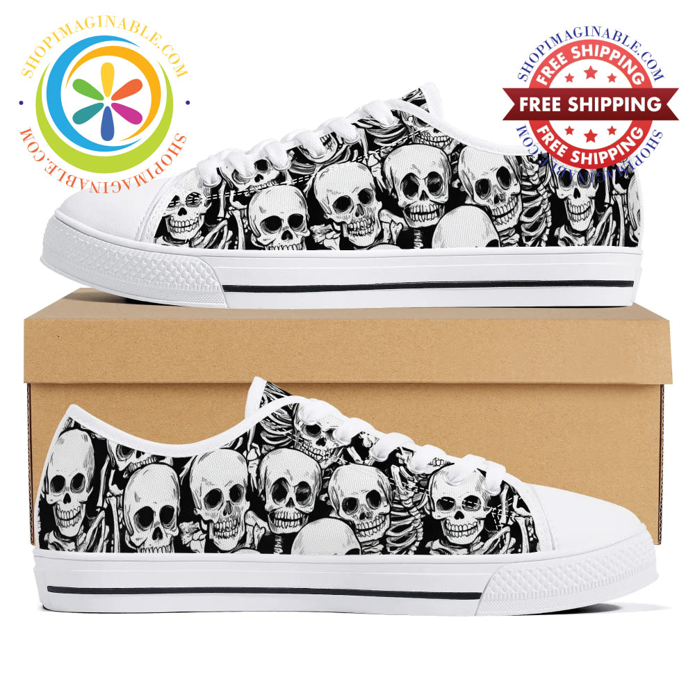 Black & White Skeletons Ladies Low Top Canvas Shoes / Us12 (Eu44)