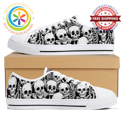 Black & White Skeletons Ladies Low Top Canvas Shoes / Us12 (Eu44)