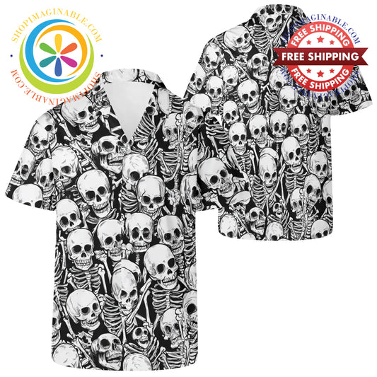 Black & White Skulls Hawaiian Casual Shirt 2Xs