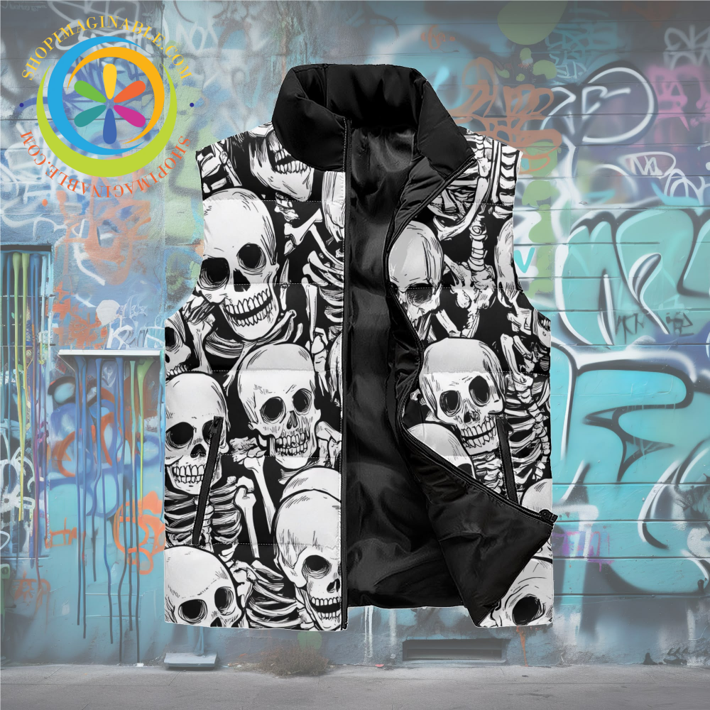 Black & White Skulls Unisex Puffer Vest