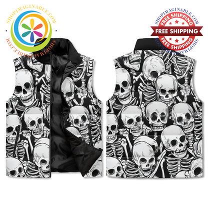 Black & White Skulls Unisex Puffer Vest M