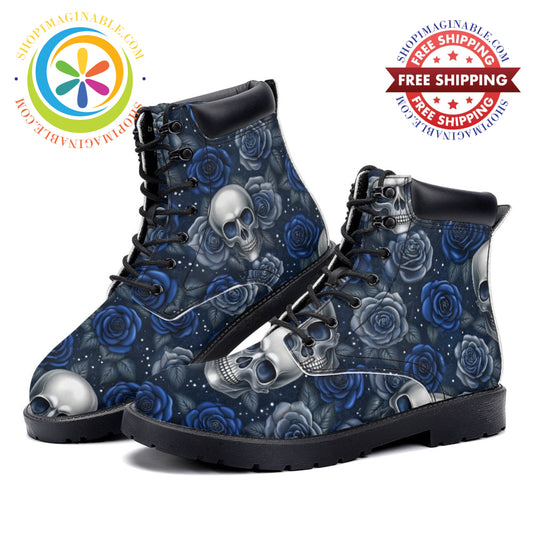 Blue Skull Floral - Leather Martin Boots white / 36