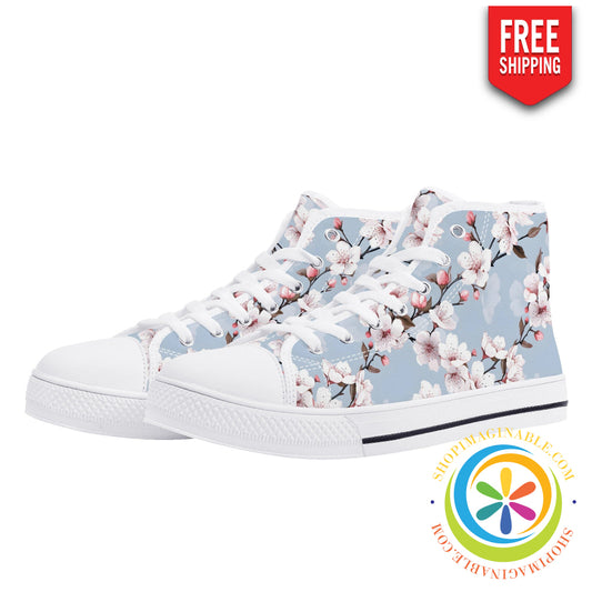 Blue Sky Cherry Blossoms Ladies High Top Canvas Shoes Us12 (Eu44)